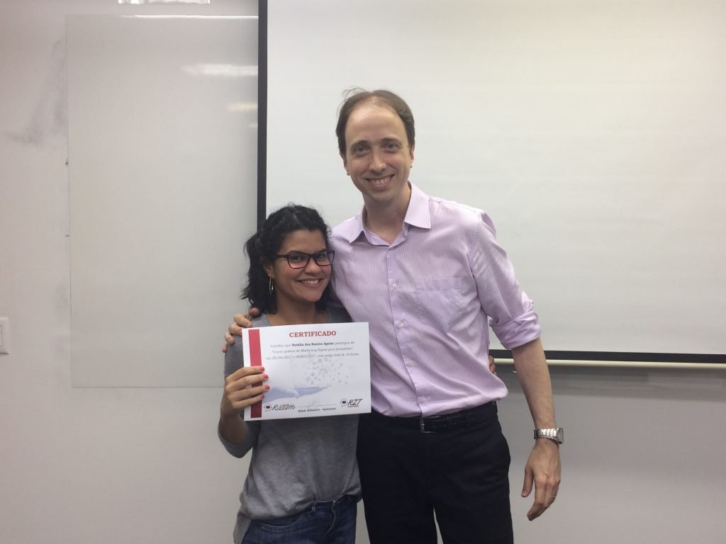 Natália Aguiar e Almir Rizzatto no curso de Marketing Digital para jornalistas